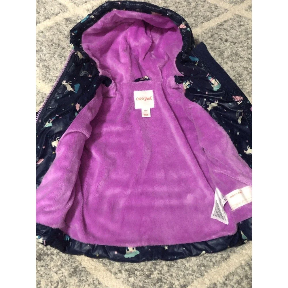 Cat & Jack Unicorn Puffer Lined Coat Toddler Size 18 months